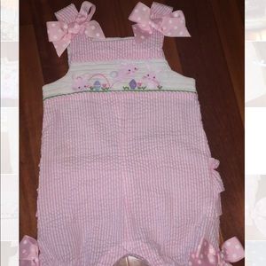 Mud Pie Baby Easter Pink Seersucker Romper